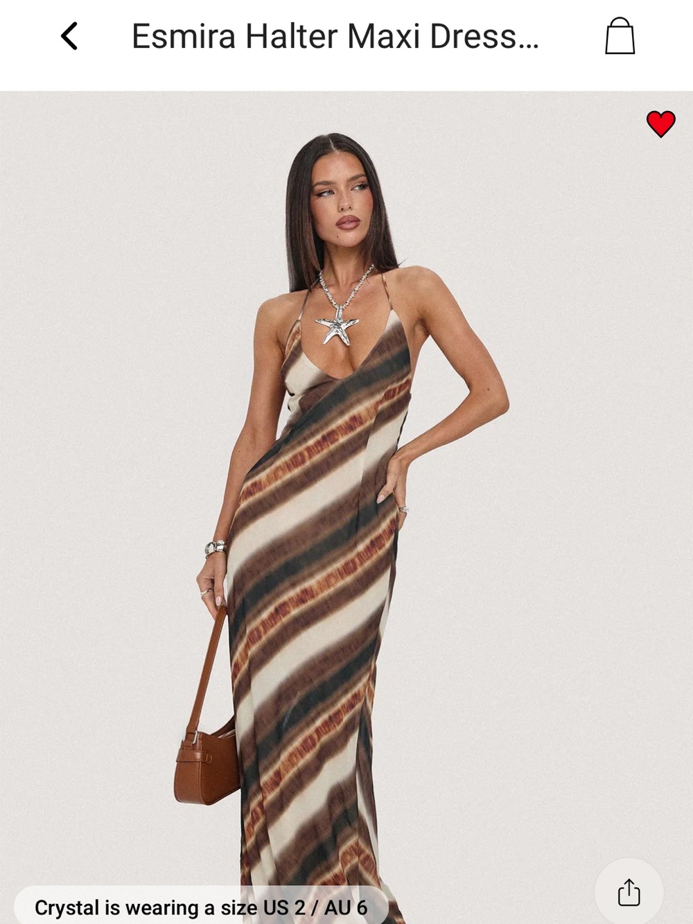 Princess Polly Emira Halter Maxi Dress in Brown Stripes Size 4